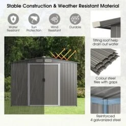 Costway 8'x6' Outdoor Storage Shed Galvanized Steel Tool House Organizer For Garden Yard 14 Costway 8'x6' Outdoor Storage Shed Galvanized Steel Tool House Organizer For Garden Yard -Sunnydaze Decor Store GUEST 6d885842 5fef 409b 8cbc 82244ea9893c
