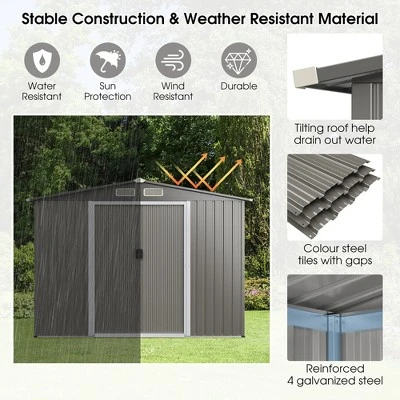 Costway 8'x6' Outdoor Storage Shed Galvanized Steel Tool House Organizer For Garden Yard 6 Costway 8'x6' Outdoor Storage Shed Galvanized Steel Tool House Organizer For Garden Yard - Image 6