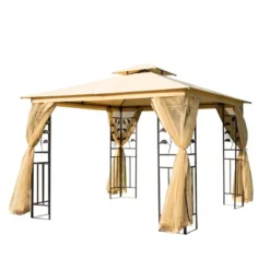 Outsunny 10' X 10' Outdoor Patio Gazebo Canopy With 2-Tier Polyester Roof, Mesh Netting Sidewalls, And Steel Frame -Sunnydaze Decor Store GUEST 6f1ed523 abea 4d8f a05d 3be762add60d