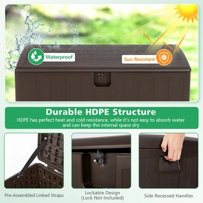 Costway 105 Gallon Outdoor Resin Deck Box All Weather Lockable Storage Container Brown 7 Costway 105 Gallon Outdoor Resin Deck Box All Weather Lockable Storage Container Brown - Image 7