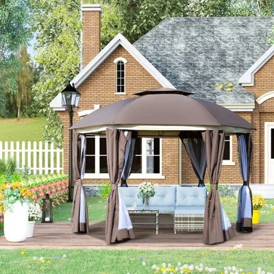 Outsunny 12' X 12' Round Outdoor Gazebo, Patio Dome Gazebo Canopy Shelter With Double Roof, Netting Sidewalls And Curtains, Zippered Doors, Strong Steel Frame 1 Outsunny 12' X 12' Round Outdoor Gazebo, Patio Dome Gazebo Canopy Shelter With Double Roof, Netting Sidewalls And Curtains, Zippered Doors, Strong Steel Frame