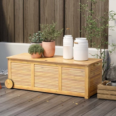 Costway 48 Gallon Acacia Wooden Patio Storage Deck Box Outdoor Storage Box With Wheels 1 Costway 48 Gallon Acacia Wooden Patio Storage Deck Box Outdoor Storage Box With Wheels
