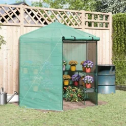 Outsunny Walk-in Greenhouse Outdoor 3 Tier 10 Shelf Warm House Garden Hexagonal Hot House With Roll-Up Zipper Door & Steel Frame