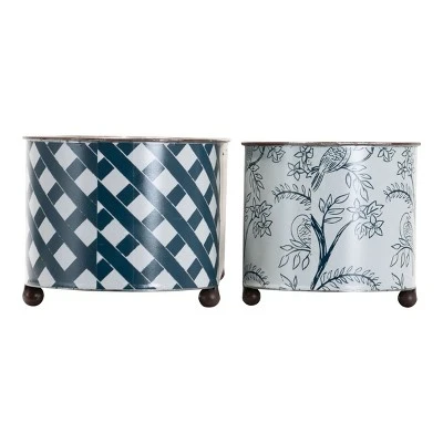 Set Of 2 Multicolored Galvanized Metal Planters With Round Feet - Foreside Home & Garden 3 Set Of 2 Multicolored Galvanized Metal Planters With Round Feet - Foreside Home & Garden - Image 3