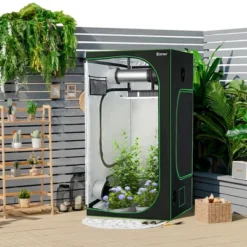 Costway 4x4 Grow Tent, 48''x48''x80'' High Reflective Mylar W/Observation Window GrayBlack -Sunnydaze Decor Store GUEST 7572cb27 3089 45bb b779 68b6498bf23d