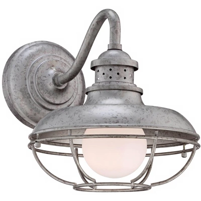 Franklin Iron Works Rustic Industrial Farmhouse Vintage Outdoor Barn Light Fixtures Set Of 2 Galvanized 13" White Glass For Post Exterior Deck House 4 Franklin Iron Works Rustic Industrial Farmhouse Vintage Outdoor Barn Light Fixtures Set Of 2 Galvanized 13" White Glass For Post Exterior Deck House - Image 4