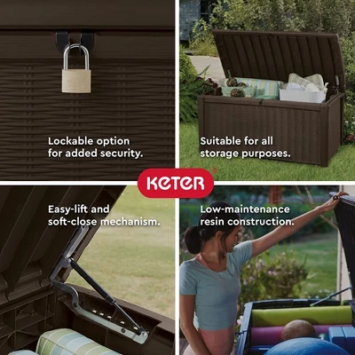 Keter Borneo 110-Gallon Multipurpose Resin Deck Storage Bin Organizing Rattan Wicker Container 2 Keter Borneo 110-Gallon Multipurpose Resin Deck Storage Bin Organizing Rattan Wicker Container - Image 2