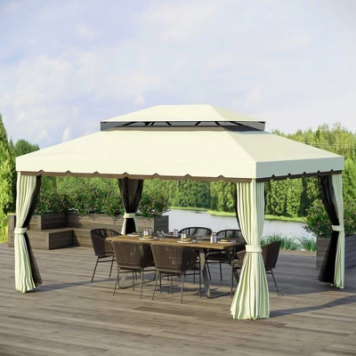 Outsunny 10' X 13' Soft Top Outdoor Patio Gazebo With Polyester Curtains & Air Netting Venting Screens & Aluminum Frame, Cream White 2 Outsunny 10' X 13' Soft Top Outdoor Patio Gazebo With Polyester Curtains & Air Netting Venting Screens & Aluminum Frame, Cream White - Image 2
