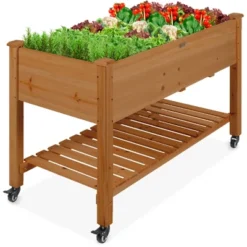 Best Choice Products Raised Garden Bed 48x23x32in Wood Mobile Elevated Planter W/ Wheel Locks, Shelf, Liner -Sunnydaze Decor Store GUEST 769da650 baea 4750 8a3a b30b7146eca6