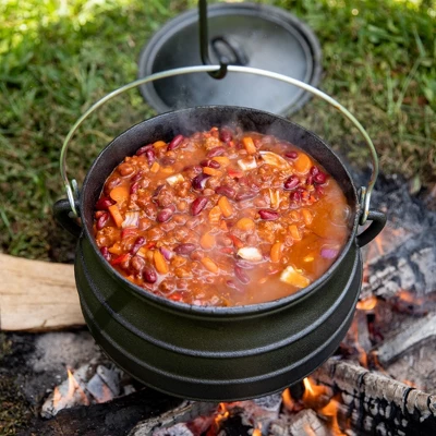 Bruntmor 8 Quarts Black Pre-Seasoned Cauldron Cast Iron Potjie Pot | 3 Legs For Even Heat Distribution | Premium Camping Cookware 2 Bruntmor 8 Quarts Black Pre-Seasoned Cauldron Cast Iron Potjie Pot | 3 Legs For Even Heat Distribution | Premium Camping Cookware - Image 2