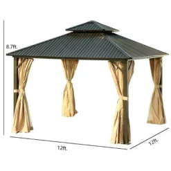 Aoodor 12'x 12' Aluminum Gazebo With Mosquito Netting And Curtain -Sunnydaze Decor Store GUEST 7afed457 1005 471a 8297 4c83fe4c2819