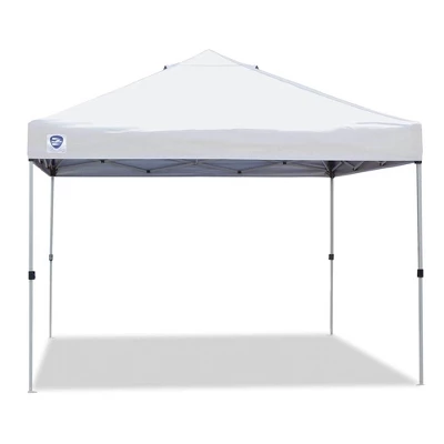 Z-Shade Angled Leg Canopy Tent With Push Button Locking System And 4 Pack Of 5 Pound Plastic Concrete Filled Leg Weight Plates, White 1 Z-Shade Angled Leg Canopy Tent With Push Button Locking System And 4 Pack Of 5 Pound Plastic Concrete Filled Leg Weight Plates, White