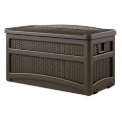 Sunnydaze Decor Store 41 Suncast 73 Gallon Deck Box & Wicker Trash Hideaway Outdoor Garbage Bin, Java
