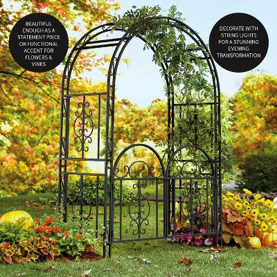 Plow & Hearth - Montebello Decorative Garden Arbor Trellis With Gate & Beautiful Scrollwork Design 3 Plow & Hearth - Montebello Decorative Garden Arbor Trellis With Gate & Beautiful Scrollwork Design - Image 3