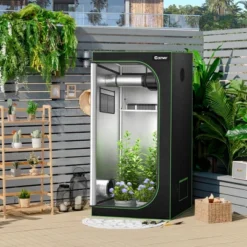 Costway 36''x36''x72'' Mylar Hydroponic Grow Tent W/Observation Window & Floor Tray GrayBlack