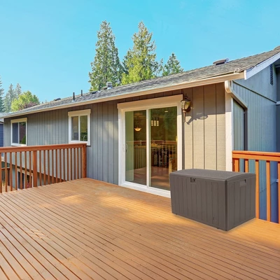 Plastic Development Group 105 Gallon Weatherproof Resin Outdoor Patio Storage Deck Box With Secure Lid Retainer Straps, Driftwood Gray 1 Plastic Development Group 105 Gallon Weatherproof Resin Outdoor Patio Storage Deck Box With Secure Lid Retainer Straps, Driftwood Gray