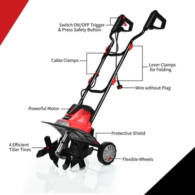 Costway 17-Inch 13.5 Amp Corded Electric Tiller And Cultivator 9'' Tilling Depth Red 2 Costway 17-Inch 13.5 Amp Corded Electric Tiller And Cultivator 9'' Tilling Depth Red - Image 2