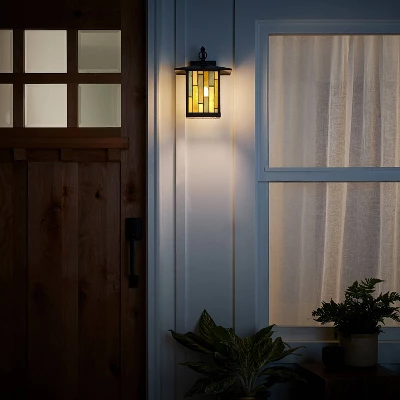 11.75" Stained Glass 1-Light Prairie Style Outdoor Wall Lantern Sconce Oil-Rubbed Bronze - River Of Goods 7 11.75" Stained Glass 1-Light Prairie Style Outdoor Wall Lantern Sconce Oil-Rubbed Bronze - River Of Goods - Image 7