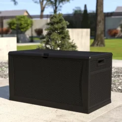 Flash Furniture 120 Gallon Plastic Deck Box - Outdoor Waterproof Storage Box For Patio Cushions, Garden Tools And Pool Toys