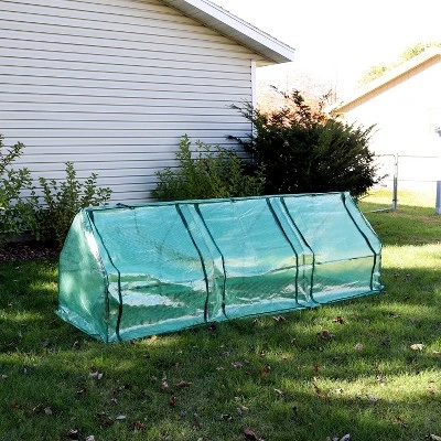 Sunnydaze Decor Sunnydaze Outdoor Portable Slanted Top Plant Shelter Mini Cloche Greenhouse With Zipper Doors - 36" - Green 7 Sunnydaze Decor Sunnydaze Outdoor Portable Slanted Top Plant Shelter Mini Cloche Greenhouse With Zipper Doors - 36" - Green - Image 7