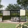 Outsunny 10' X 12' Outdoor Pergola Patio Gazebo Retractable Canopy Sun Shelter With Steel Frame, Beige