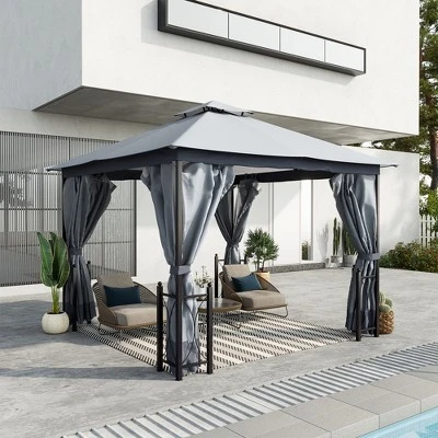 Outsunny 13' X 11' Patio Gazebo Canopy Garden Tent Sun Shade, Outdoor Shelter With 2 Tier Roof, Netting And Curtains, Steel Frame For Patio, Backyard, Garden 2 Outsunny 13' X 11' Patio Gazebo Canopy Garden Tent Sun Shade, Outdoor Shelter With 2 Tier Roof, Netting And Curtains, Steel Frame For Patio, Backyard, Garden - Image 2