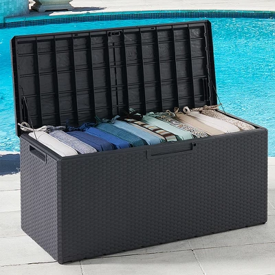 Toomax Portofino Weather Resistant Heavy Duty 90 Gal Novel Resin Outdoor Storage Deck Box With Lockable Lid & 450 Lb Weight Capacity - Gray (Z175E097) 3 Toomax Portofino Weather Resistant Heavy Duty 90 Gal Novel Resin Outdoor Storage Deck Box With Lockable Lid & 450 Lb Weight Capacity - Gray (Z175E097) - Image 3