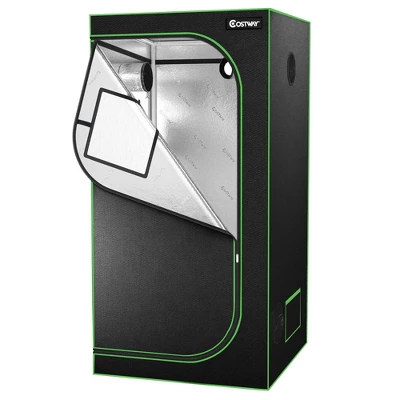Costway 36''x36''x72'' Mylar Hydroponic Grow Tent W/Observation Window & Floor Tray GrayBlack 8 Costway 36''x36''x72'' Mylar Hydroponic Grow Tent W/Observation Window & Floor Tray GrayBlack - Image 8