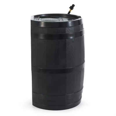 FCMP Outdoor RC45 45 Gallon Heavy Duty Outdoor Home Rain Water Catcher Barrel Container With Hose & Debris Screen, Black 2 FCMP Outdoor RC45 45 Gallon Heavy Duty Outdoor Home Rain Water Catcher Barrel Container With Hose & Debris Screen, Black - Image 2
