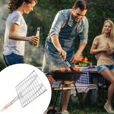 Unique Bargains Stainless Steel Folding Portable Handle Outdoor BBQ Grill Basket Silver 1 Pc 2 Unique Bargains Stainless Steel Folding Portable Handle Outdoor BBQ Grill Basket Silver 1 Pc - Image 2