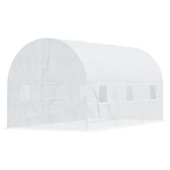 Outsunny 15' X 7' X 7' Walk-In Tunnel Greenhouse, Large Garden Hot House Kit With 6 Roll-up Windows & Roll Up Door, Steel Frame, White -Sunnydaze Decor Store GUEST 85adfd04 571d 4c30 87e1 5afc25a544e9