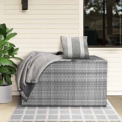 Teamson Home Wicker 154 Gallon Outdoor Deck Box For Cushions Storage, Gray 1 Teamson Home Wicker 154 Gallon Outdoor Deck Box For Cushions Storage, Gray