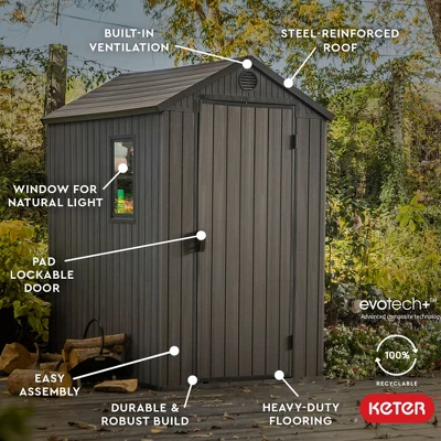 Keter Darwin 4'x6' Spacious Heavy Duty Organizing Storage Shed - Gray 2 Keter Darwin 4'x6' Spacious Heavy Duty Organizing Storage Shed - Gray - Image 2