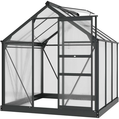Outsunny Polycarbonate Greenhouse, Heavy Duty Outdoor Aluminum Walk-in Green House Kit With Vent & Door For Backyard Garden, Gray 9 Outsunny Polycarbonate Greenhouse, Heavy Duty Outdoor Aluminum Walk-in Green House Kit With Vent & Door For Backyard Garden, Gray - Image 9