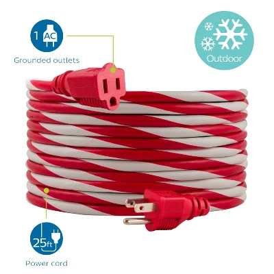 Philips 25' 1-Outlet Grounded Extension Cord Outdoor Candy Cane 8 Philips 25' 1-Outlet Grounded Extension Cord Outdoor Candy Cane - Image 8