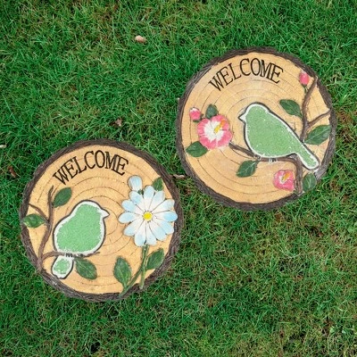 Northlight Set Of 2 Welcome Birds Outdoor Floral Garden Stones 11" 1 Northlight Set Of 2 Welcome Birds Outdoor Floral Garden Stones 11"