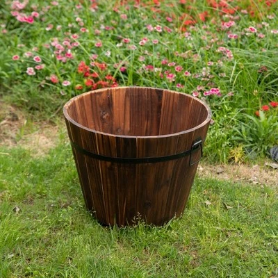 Gardenised Rustic Wooden Whiskey Barrel Planter With Durable Medal Handles And Drainage Holes - Perfect For Indoor And Outdoor Use 8 Gardenised Rustic Wooden Whiskey Barrel Planter With Durable Medal Handles And Drainage Holes - Perfect For Indoor And Outdoor Use - Image 8