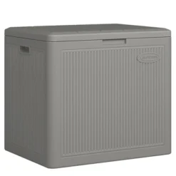 Suncast 22-Gallon Indoor/Outdoor Small Patio Deck Box, Plastic Storage Bin For Lawn, Garden, Garage, & Home Organization, Stoney
