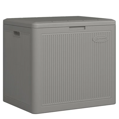 Suncast 22-Gallon Indoor/Outdoor Small Patio Deck Box, Plastic Storage Bin For Lawn, Garden, Garage, & Home Organization, Stoney 1 Suncast 22-Gallon Indoor/Outdoor Small Patio Deck Box, Plastic Storage Bin For Lawn, Garden, Garage, & Home Organization, Stoney