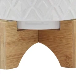 Sagebrook Home Diamond Pattern Round Ceramic Planter Pot With Wood Stand White -Sunnydaze Decor Store GUEST 8ce583eb 7b75 480a b990 326f19ef4979