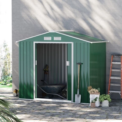 Outsunny 7' X 4' Steel Storage Shed Organizer, Garden Tool House With 4 Vents And 2 Easy Sliding Doors For Backyard, Patio, Garage, Lawn, Green 1 Outsunny 7' X 4' Steel Storage Shed Organizer, Garden Tool House With 4 Vents And 2 Easy Sliding Doors For Backyard, Patio, Garage, Lawn, Green
