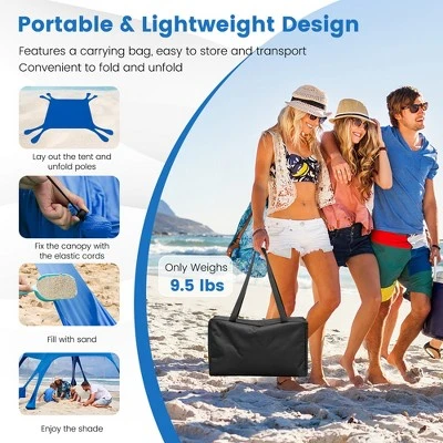 Costway 10 X 10 FT Beach Sunshade Canopy UPF50+ With Carry Bag &8 Sandbags &3 Shovels 6 Costway 10 X 10 FT Beach Sunshade Canopy UPF50+ With Carry Bag &8 Sandbags &3 Shovels - Image 6