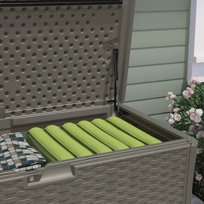 Suncast BMDB12000ST 134-Gallon Extra Large All-Weather UV-Resistant Wicker Pattern Deck Box With Lockable Lid For Garden, Garage, Or Patio, Stoney 4 Suncast BMDB12000ST 134-Gallon Extra Large All-Weather UV-Resistant Wicker Pattern Deck Box With Lockable Lid For Garden, Garage, Or Patio, Stoney - Image 4