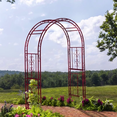 Evergreen Montebello Iron Garden Arbor, Americana Red- 53 X 84 X 23 Inches Fade And Weather Resistant Outdoor Decor 2 Evergreen Montebello Iron Garden Arbor, Americana Red- 53 X 84 X 23 Inches Fade And Weather Resistant Outdoor Decor - Image 2