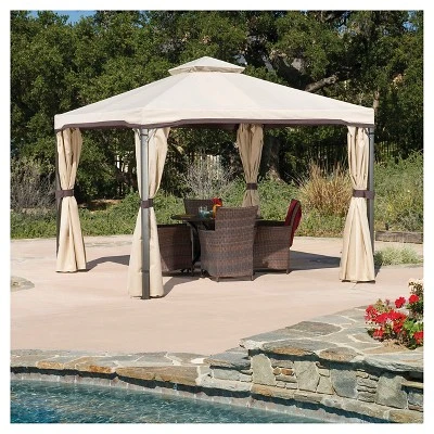 Skyline 10' X 10' Steel Patio Gazebo -Beige - Christopher Knight Home 2 Skyline 10' X 10' Steel Patio Gazebo -Beige - Christopher Knight Home - Image 2