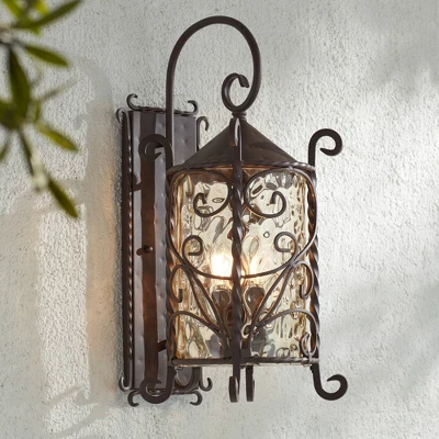 John Timberland Casa Seville Vintage Rustic Outdoor Wall Light Fixture Dark Walnut Scroll 23 3/4" Champagne Hammered Glass For Post Exterior Barn Deck 1 John Timberland Casa Seville Vintage Rustic Outdoor Wall Light Fixture Dark Walnut Scroll 23 3/4" Champagne Hammered Glass For Post Exterior Barn Deck