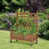Tangkula 2PC 32in Wood Planter Box With Trellis And Wheels Mobile Plant Raised Bed For Indoor&Outdoor
