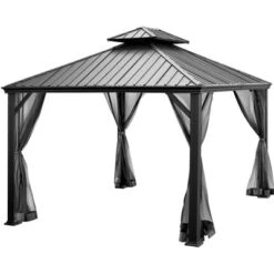Tangkula 12ft X 10ft Patio Hardtop Gazebo Double Vented Roof Outdoor Galvanized Steel Sun Shelter Brown/Gray -Sunnydaze Decor Store GUEST 8f35c749 38ce 4d2a a3ae c0356b25155d