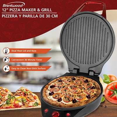 Brentwood 1200 Watt 12 Inch Non Stick Pizza Maker And Grill In Red 1 Brentwood 1200 Watt 12 Inch Non Stick Pizza Maker And Grill In Red