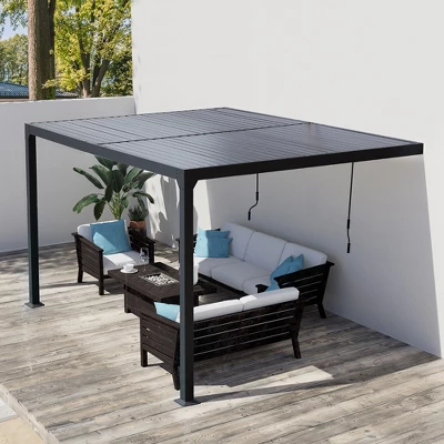 Aoodor Outdoor Louvered Pergola Adjustable Louvered Sloping Roof Wall-Mounted Pergola 7 Aoodor Outdoor Louvered Pergola Adjustable Louvered Sloping Roof Wall-Mounted Pergola - Image 7